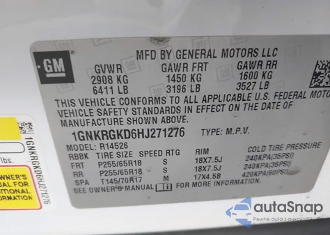 2017 Chevrolet Traverse 1Lt from USA, damaged, VIN 1GNKRGKD6HJ271276